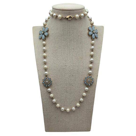 Vintage Pearl & Pale Blue Floral Statement Necklace - Picture 4 of 7